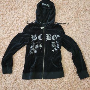 BCBG black velour zip up hoodie